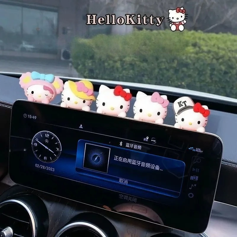 5-teiliges Set Hello Kitty Auto-Ornamente, Anime-Puppen-Dekoration, Niedliche Cartoon-Figuren für Autoinnenraum, Lustige Deko-Spielzeuge