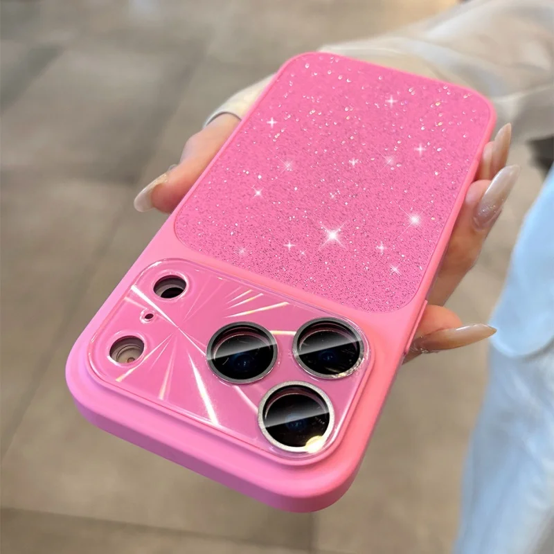 Luxury Bling Glitter Glass Case with Lens Protection and Shockproof Hybrid Bumper