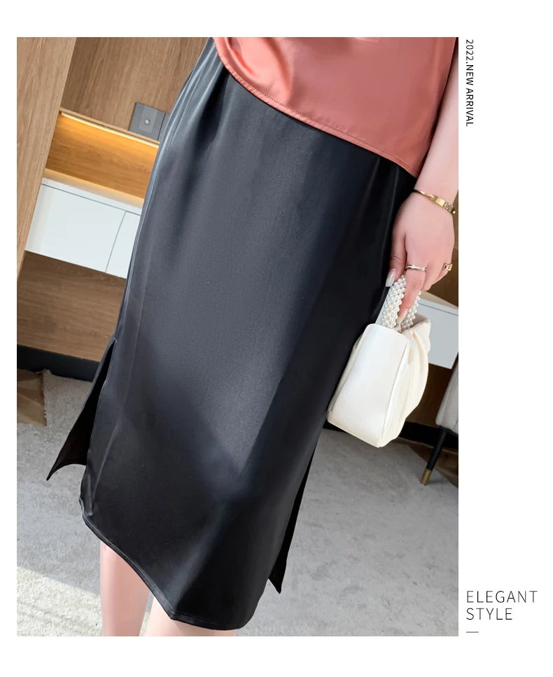 22 Spring Summer New Silk Skirt Women's Bottoms Loose Thin Mid-Length Acetate Knitted Hip Skirt Sexy Silky A-Line One-Step Skirt black maxi skirt