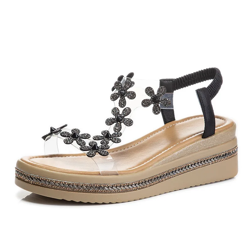 2025 New Casual Waterproof Platform High Heels Women's White Rhinestone Decorativ | ChicGrl