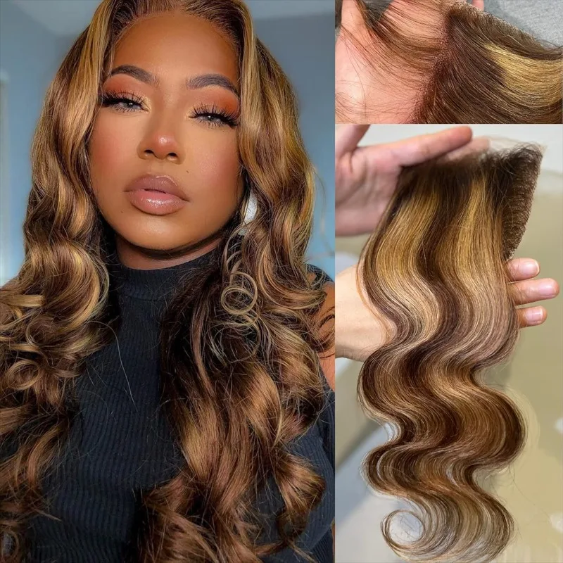 P4/27 Body Wave 4x4 Lace Closure Highlight Human Hair Transparent Lace Closure Brazilian Virgin Hair For Women Soft and Silky