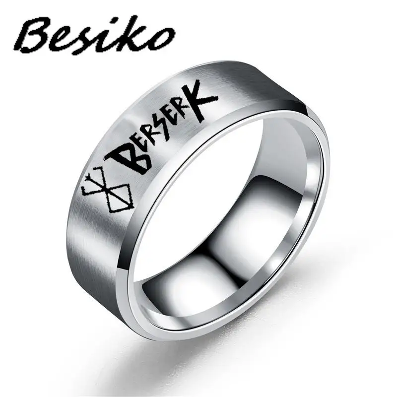Besiko New Anime Peripheral Berserk Ring Commemorative Fashion Simple Cool Laser Stainless Steel Ring Men Women Jewelry 4 Color 4