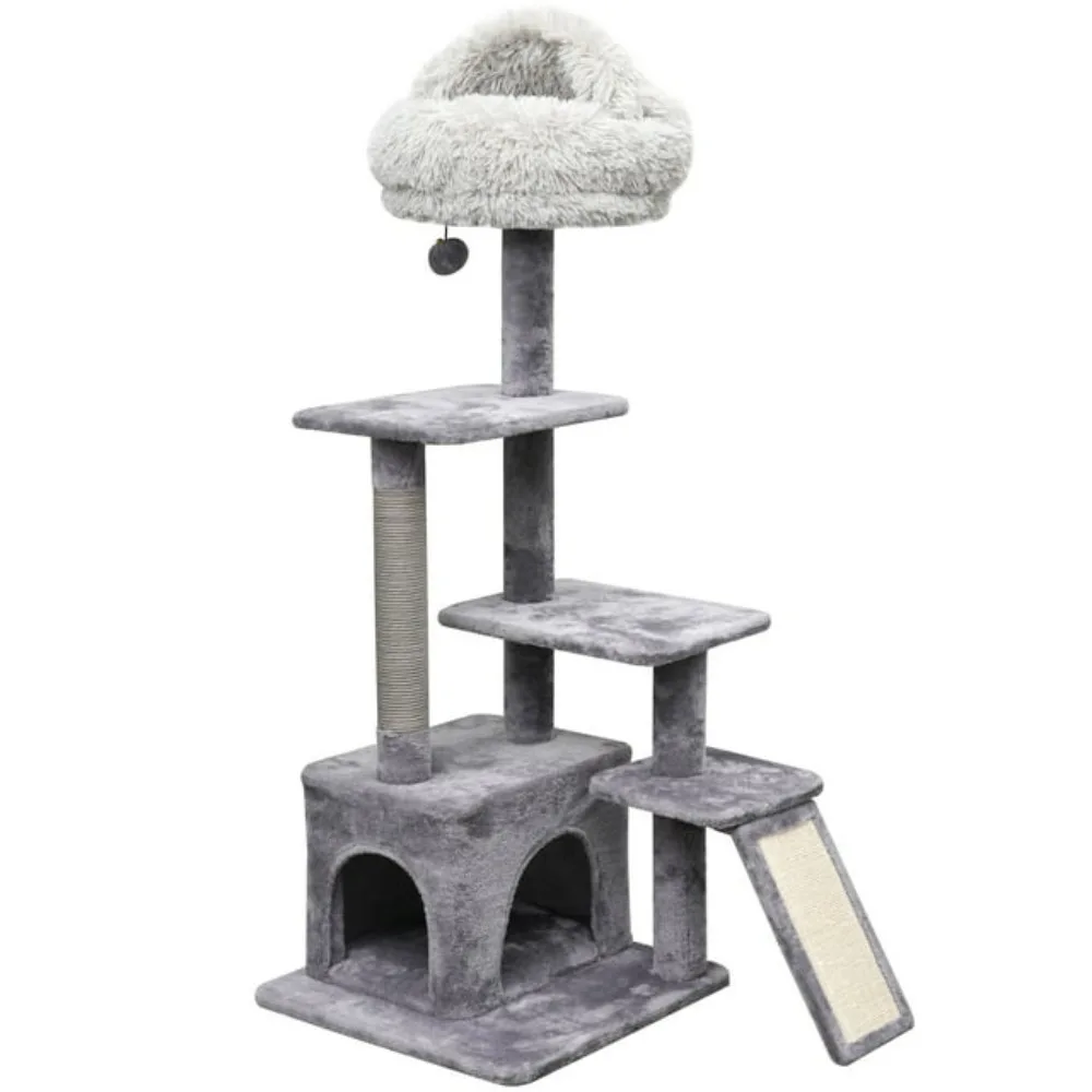 

Scratch Tree for Cats 48'' Height Free Shipping Grey Cat Tree With Condo and Scratching Pad Furniture Pet Products Home Garden