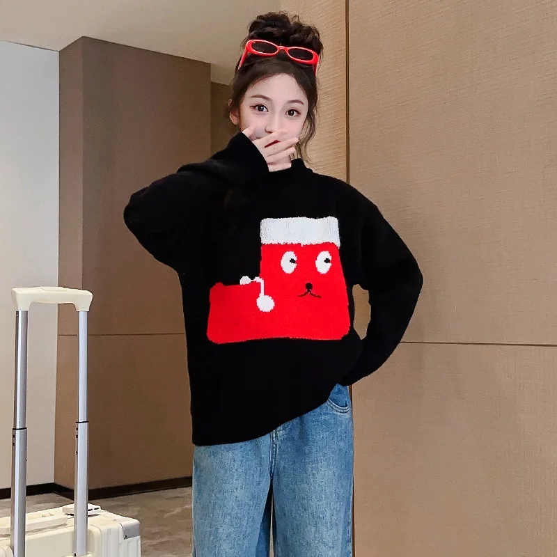 

Girls Cartoon Pattern Sweater Autumn Winter Cute Tops Fashion Casual Teen Kids Outfit Soft Clothes for Girl 6 8 10 12 14Years