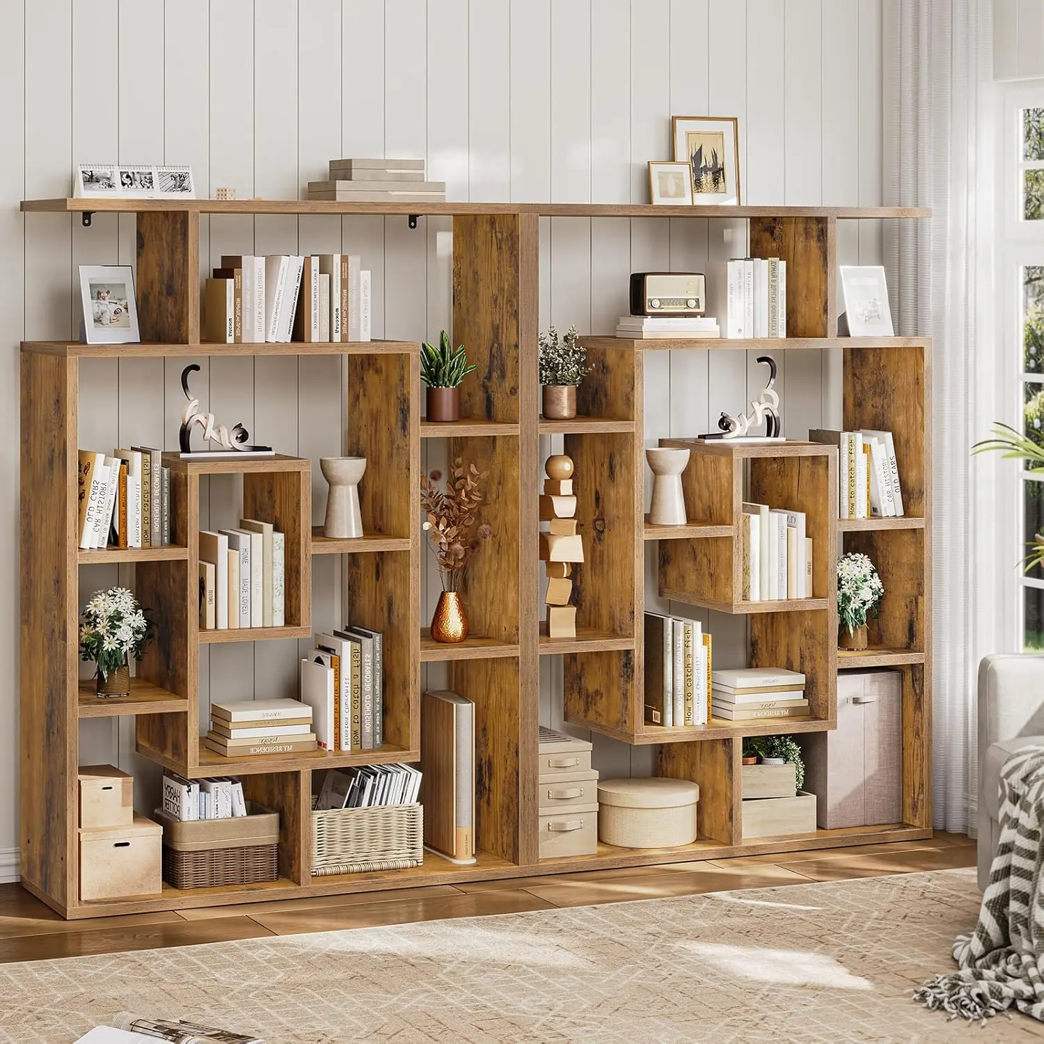 Bookshelf, Bookcase with Open Display Storage Shelves, Display Shelf, Multi-Layer Wood Bookshelf, Geometric Book Shelf