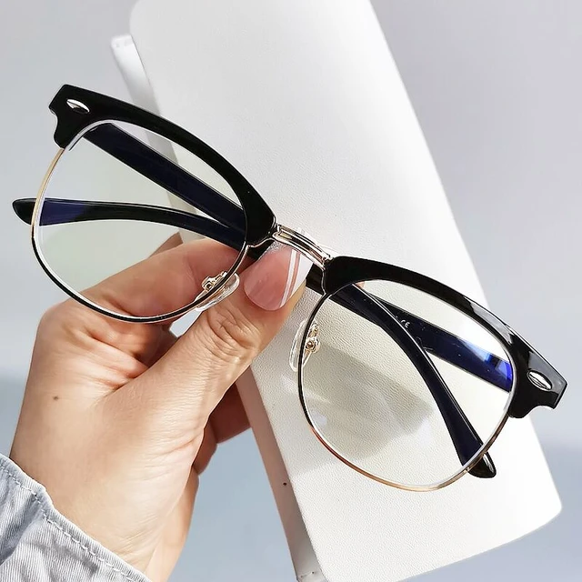 clásicas Semi sin montura para hombre y mujer, lentes con filtro de rayos cuadrados, marcos, gafas para juegos de ordenador _ - AliExpress