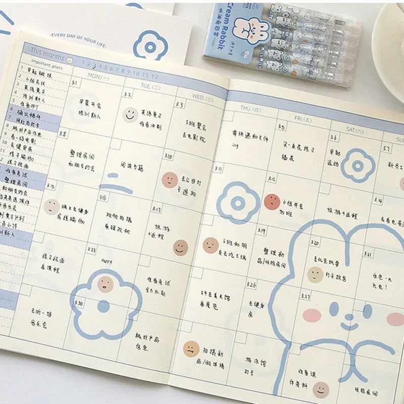 Schedule Notebook Kawaii Rabbit Daily Weekly Planner Agenda Diary Notepad Office School Supplies