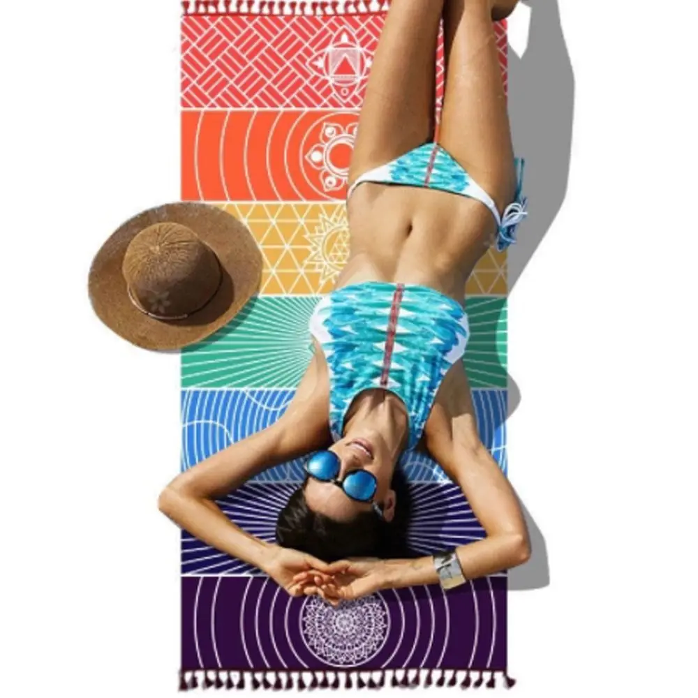

Mexico Chakras Tassel Striped Floor Mat Tapestry Travel Mandala Yoga Carpet Rug Meditation Carpet Beach Towel