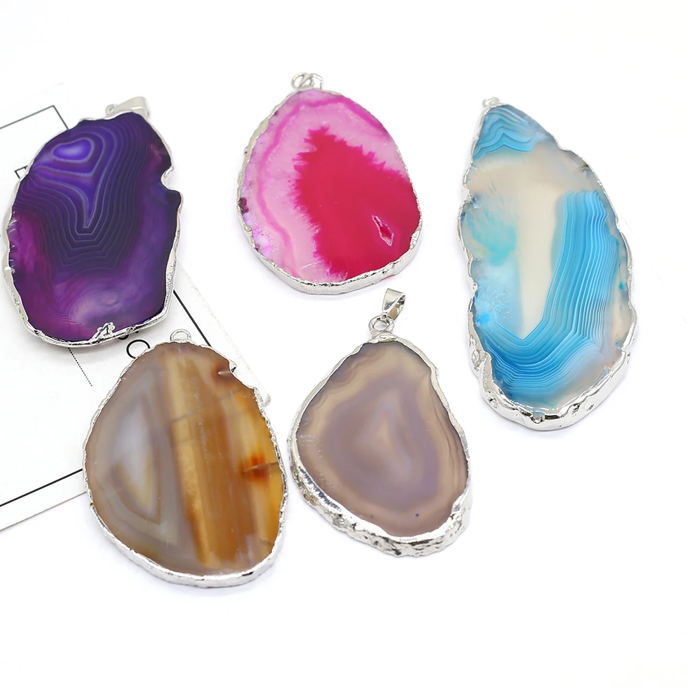 

5PCS Wholesale Natural Stone Striped Agate Irregular Shape Pendant For Jewelry Making DIY Necklace Accessories Charm Gift