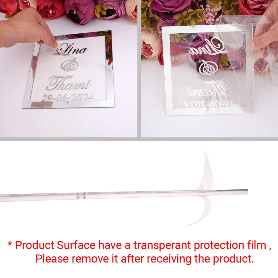 Description Picture 4 of itemDifferent Style Acrylic Table Standing Custom Wedding Personalized Mirror Frame Acrylic Word Sign Party Decor With Standing Nail