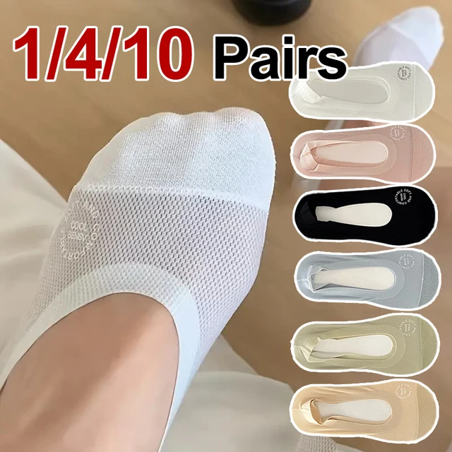 1/4/10 paires de chaussettes invisibles en maille respirante pour femmes, chaussettes décontractées en coton antidérapantes en Silicone, fines, douces et confortables, pour printemps et été 1