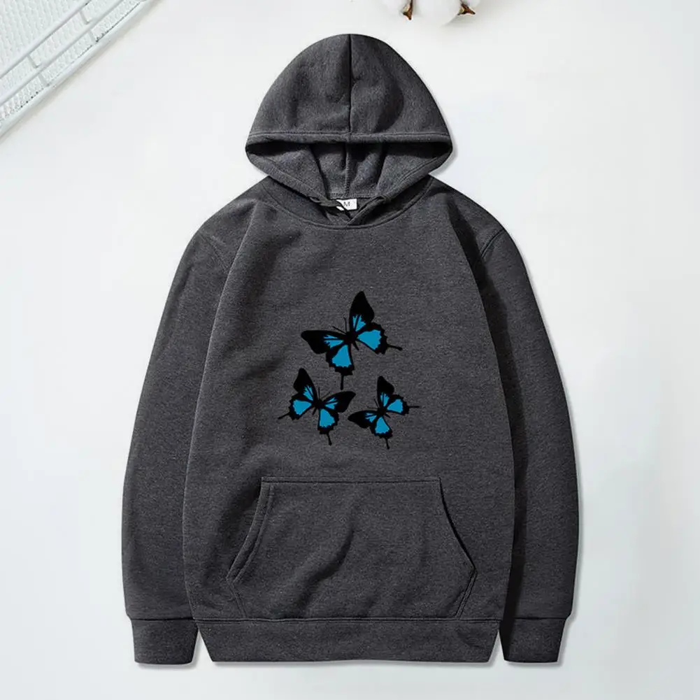

Autumn Hooded Top Fashionable Women's Hoodie with Butterflies Print Large Pocket Soft Warmth for Fall Winter Fall Winter Women