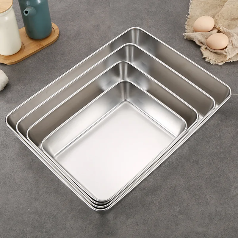 Stainless Steel Rectangular Food Storage Tray Baking Pans Deep Plates Container Kitchen Organizer 3
