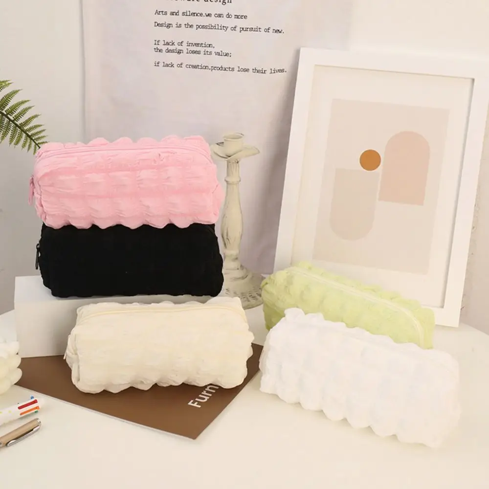 

Ins Style Cream Puff Pen Bag Light Luxury Cute Stationery Bag Fresh Soft Large Capacity Makeup Bag School Supplies