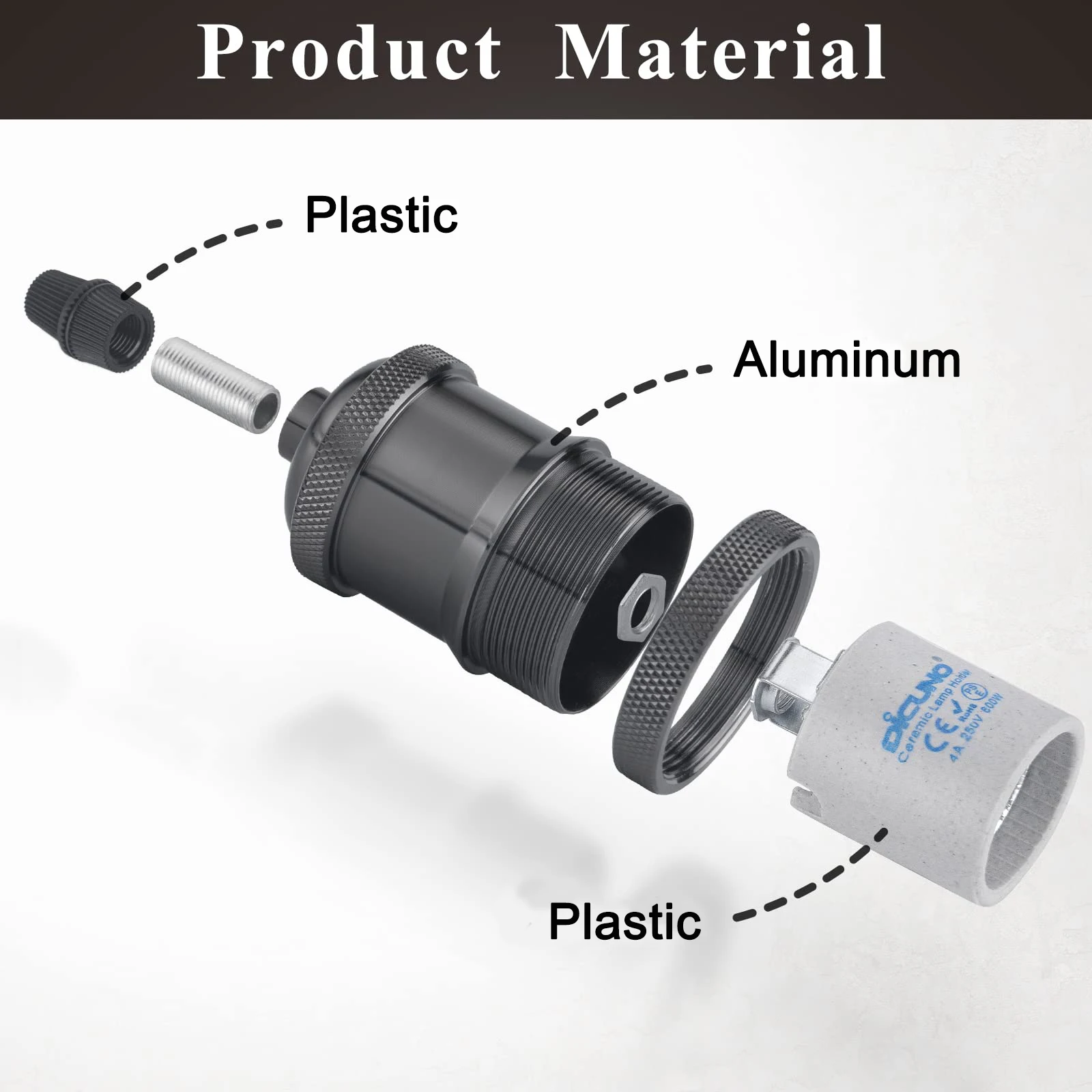 GANRILAND 빈티지 산업 램프 홀더 DIY 펜던트 전구 소켓 E27 나사베이스 알루미늄 110V 220V 천장 조명 피팅 고정 장치