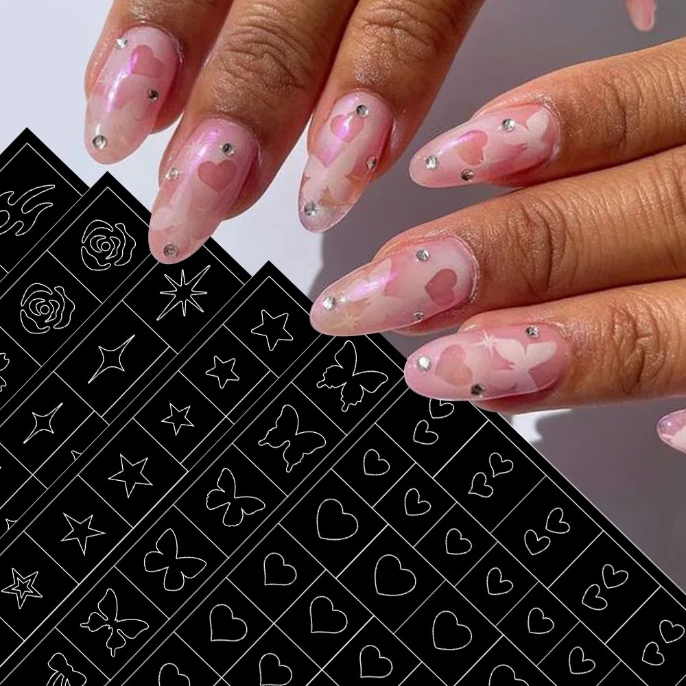 Airbrush Stencils Nail Stickers 3D Butterfly Flame Four Pointed Stars Heart  Nail Decals DIY Nail Art Supplies Nail Decorations