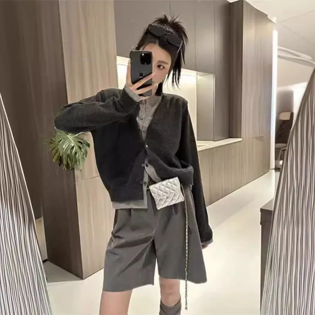 Gray Fake Two Piece Long Sleeve Knitted Sweater for Women