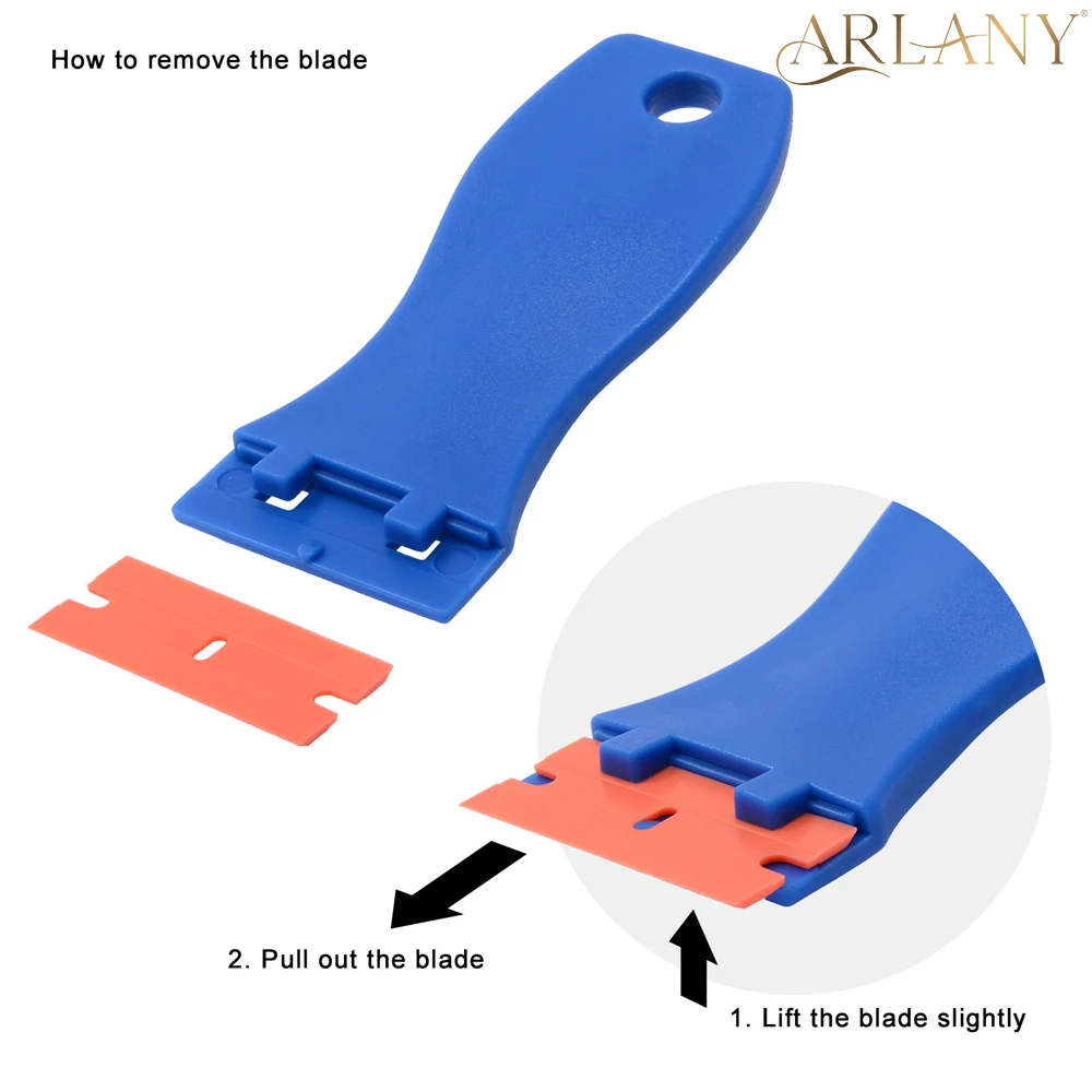 Plastic Razor Scraper With 10pcs Double Edged Plastic Blades Hair Extension Tool for Salon Sticker Label Removal Scraper Tool