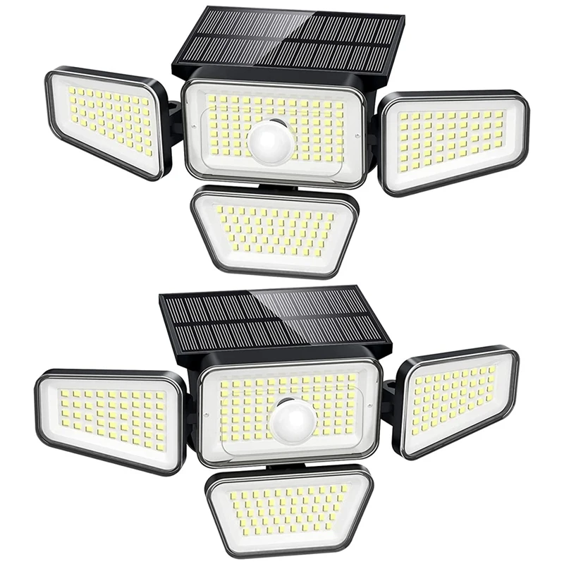 

Solar Lights Outdoor, 270 LED 3000LM Motion Sensor Light, IP65 Waterproof 4 Heads 3 Modes Wide Angle 6500K (2 Pack)