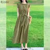 2026 ZANZEA Women Summer Sleeveless Sundress Elegant Flounce Work Dresses Casual Solid Holiday Robe Stylish A Line Loose Dress