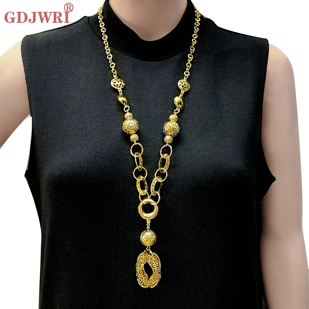 Long Three Layers Trendy For Women Jewelry Statement Necklace Personality Long African Beads Pendant Maxi Collar Chain