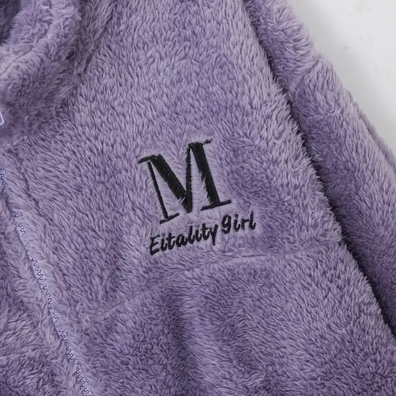 2024 Pajama Women's Autumn Winter Fleece Thickened Loungewear Plus-size Sweet Warm Sleepwear High-neck Loose Fleece Homewear