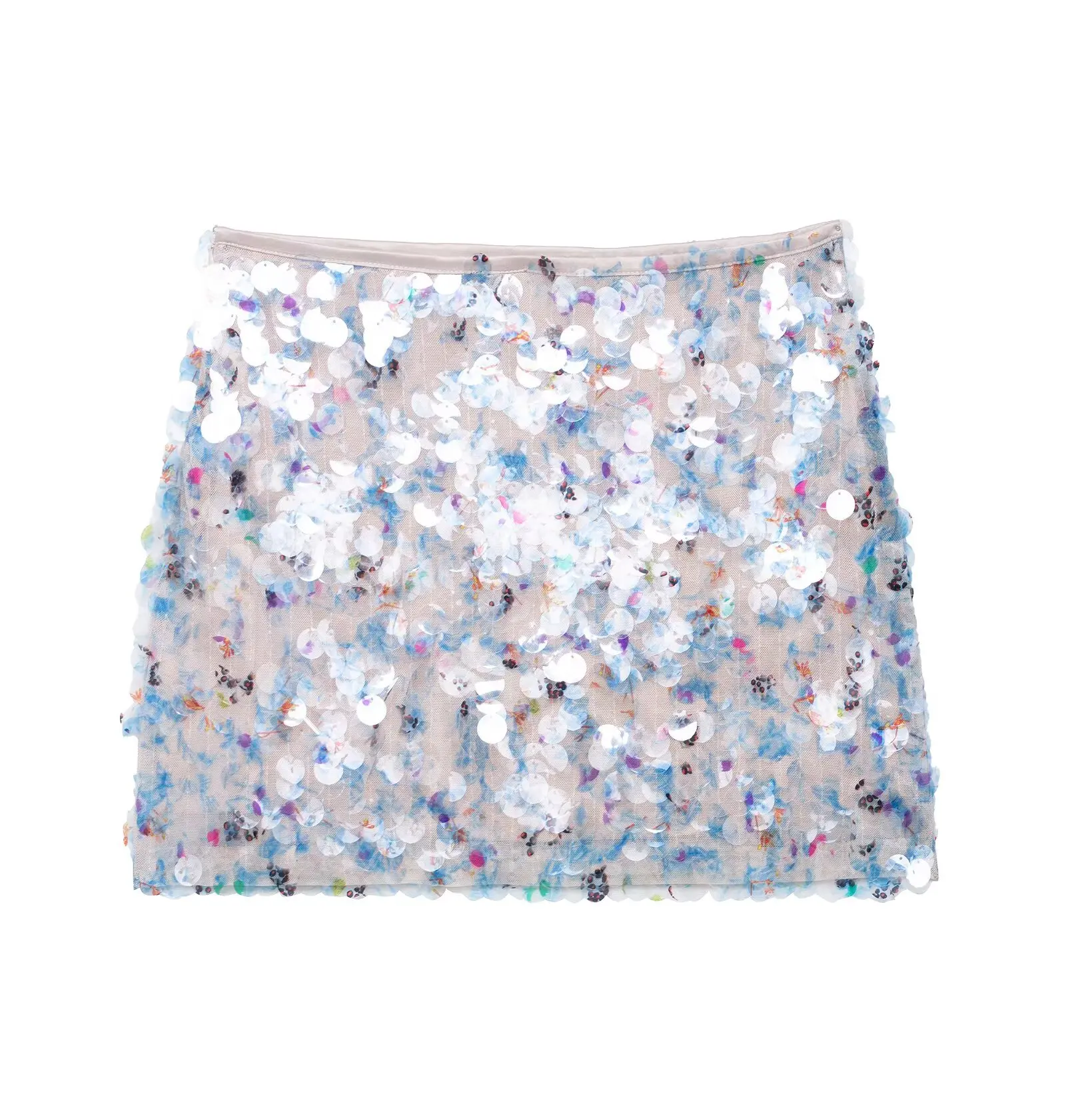 DUOPERI Women Y2K With Sequined Solid A-Line Mini Skirt Side Zipper High Waist Female Chic Lady Casual Skirts