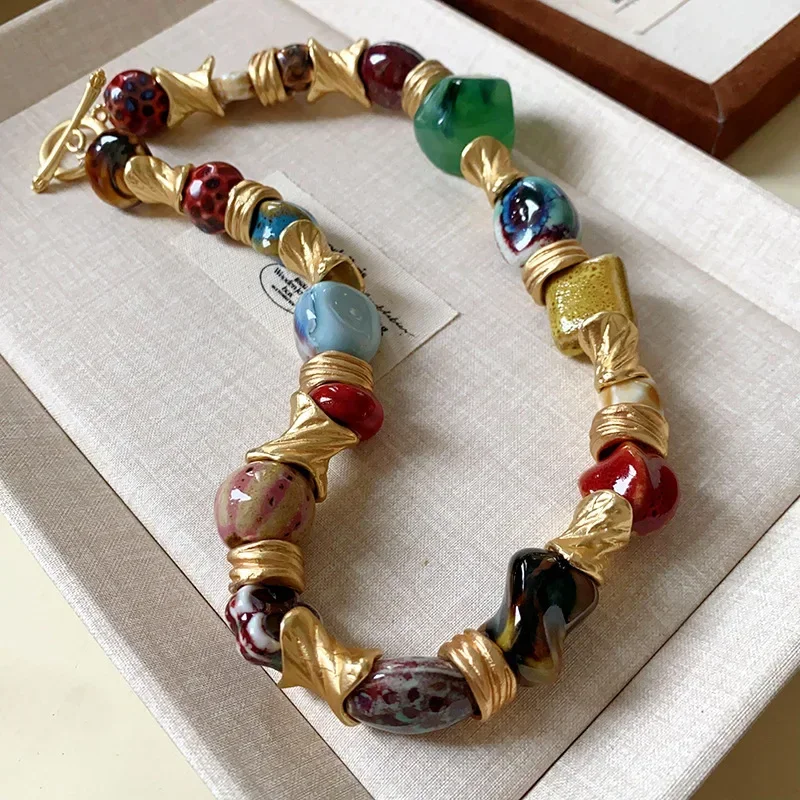 Vintage florale runde Keramik-Halskette für Damen, Sinn für Design 2024, neu in der Mode, Halsketten, Party-Schmuck, Geschenk – Detail 5
