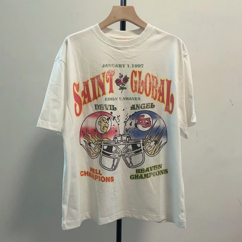 

Винтажные футболки Saint White, женские и мужские футболки с рисунком в стиле ретро, с коротким рукавом, большие размеры, в стиле Харадзюку
