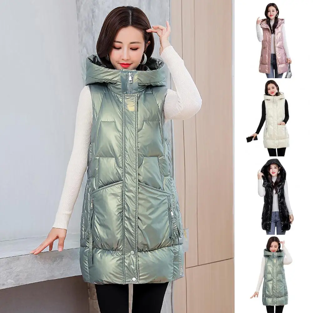 Chic 3D Cutting Windproof Loose Winter Long Type Sleeveless Hooded Warm Down Cotton Waistcoat Puffer Vest Cold Resistant - 6