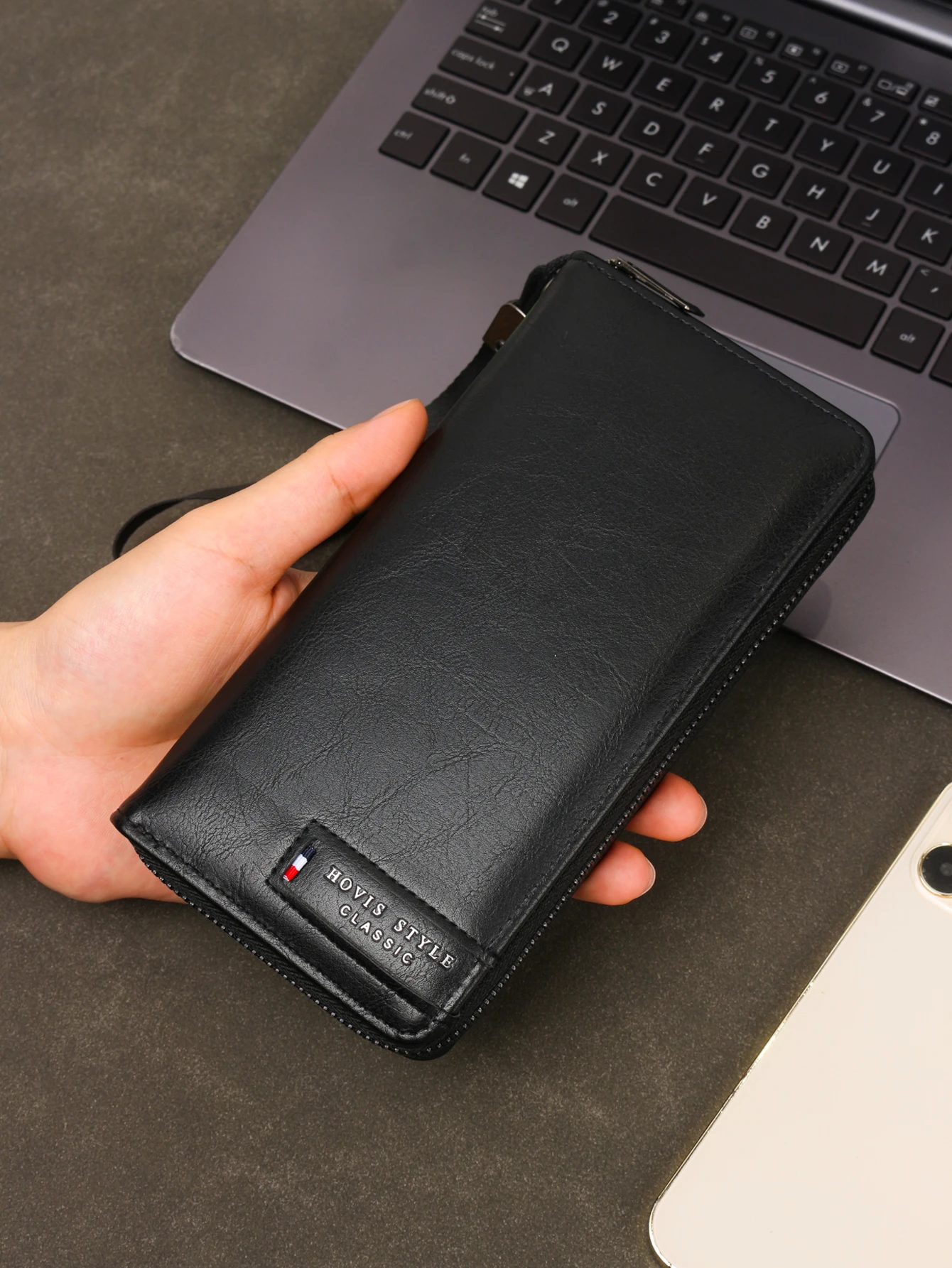 Business Wallet Men's Elegant Simple Long Clutch Bag Retro Multi-Card Slot Zipper Wallet