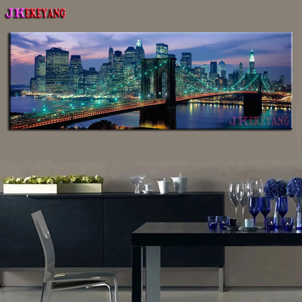 5D Diy diamond painting New York Manhattan night view Brooklyn Bridge Diamond Mosaic Rhinestone Embroidery cross stitch Y5163