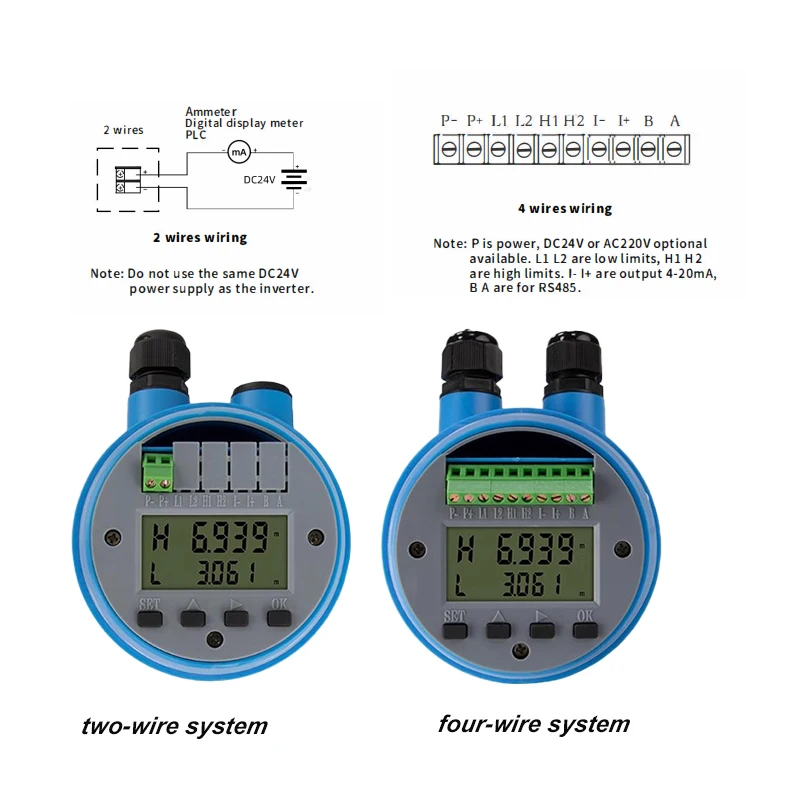 ES-UL800 10M 초음파 레벨 미터 탱크용 수위 송신기 4-20mA RS485 송신기 DC24V