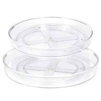2 pezzi 360 ° Vassoio rotante Vassoio girevole per condimenti da cucina in plastica Vassoio portaoggetti cosmetico trasparente per cucina Bagno 1