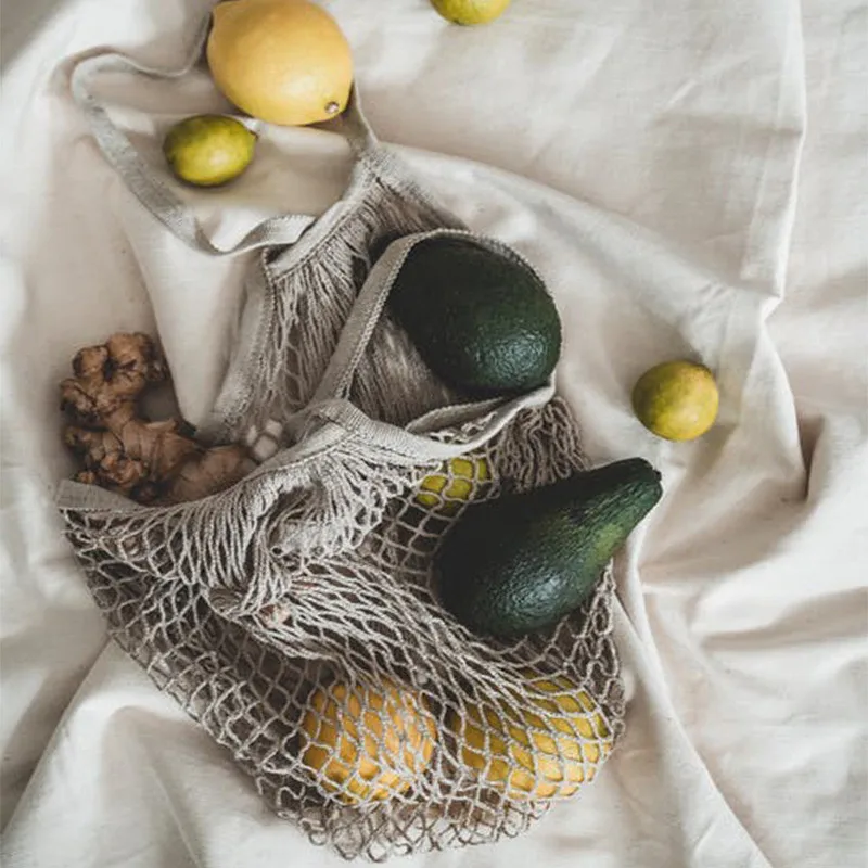 Grocery Bags Storage Bag Storage Net Bag Produce Storage Bags Portable Reusable Grocery Bags Vegetable Bag Washable Cotton Mesh String Organic Organizer Handbag Short Handle Net Tote