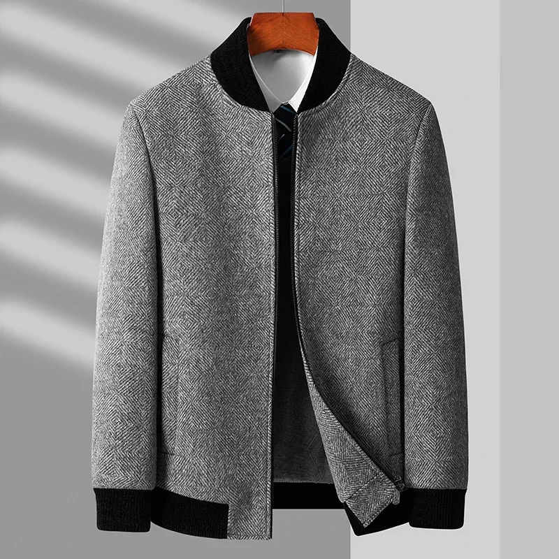 

Minglu Autumn Winter Wool Male Luxury Stand Collar Herringbone Casual Men's Coats Fashion Slim Fit Thicken Man Jackets