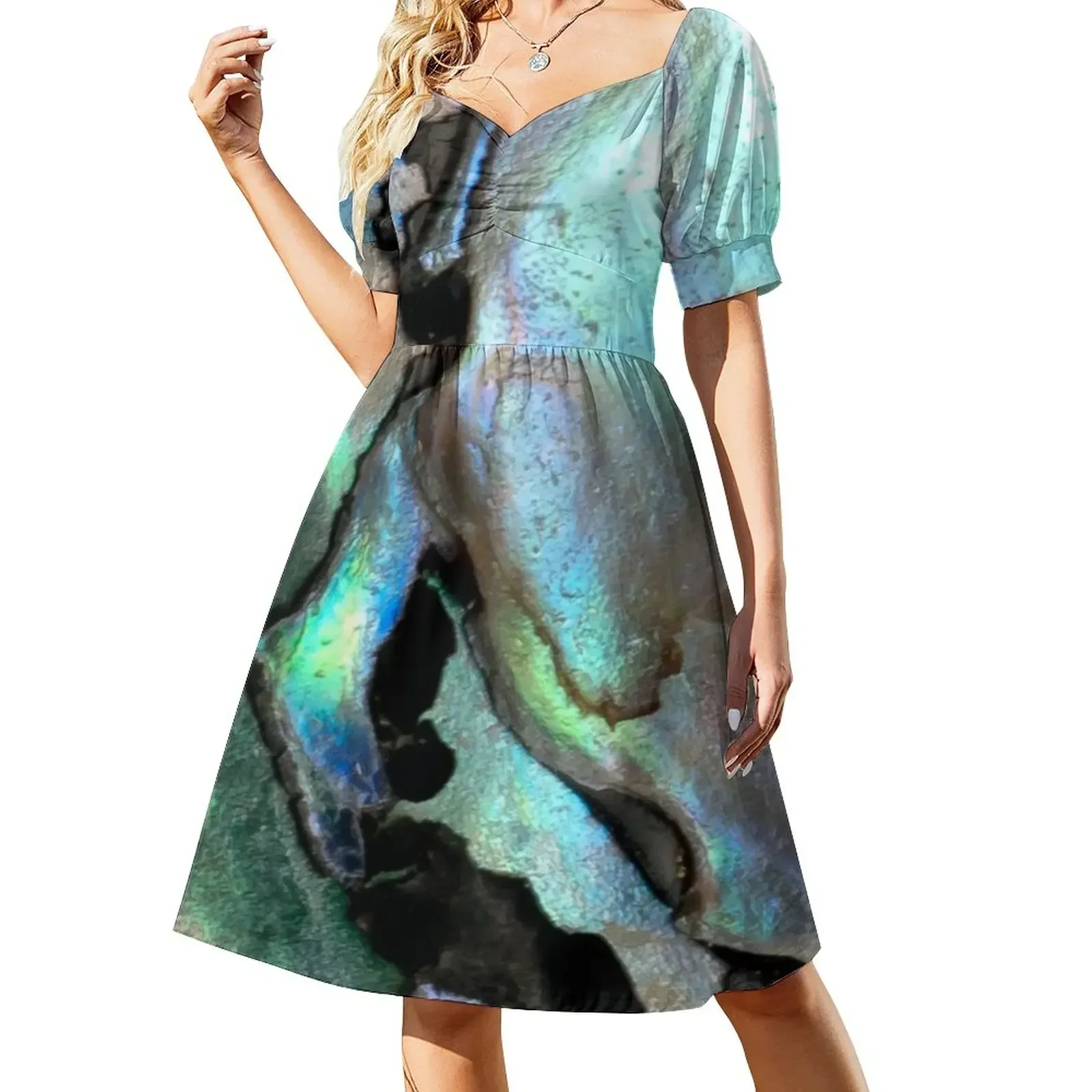 Vestido Paua de manga corta, elegante y chic, para mujer, para verano.
