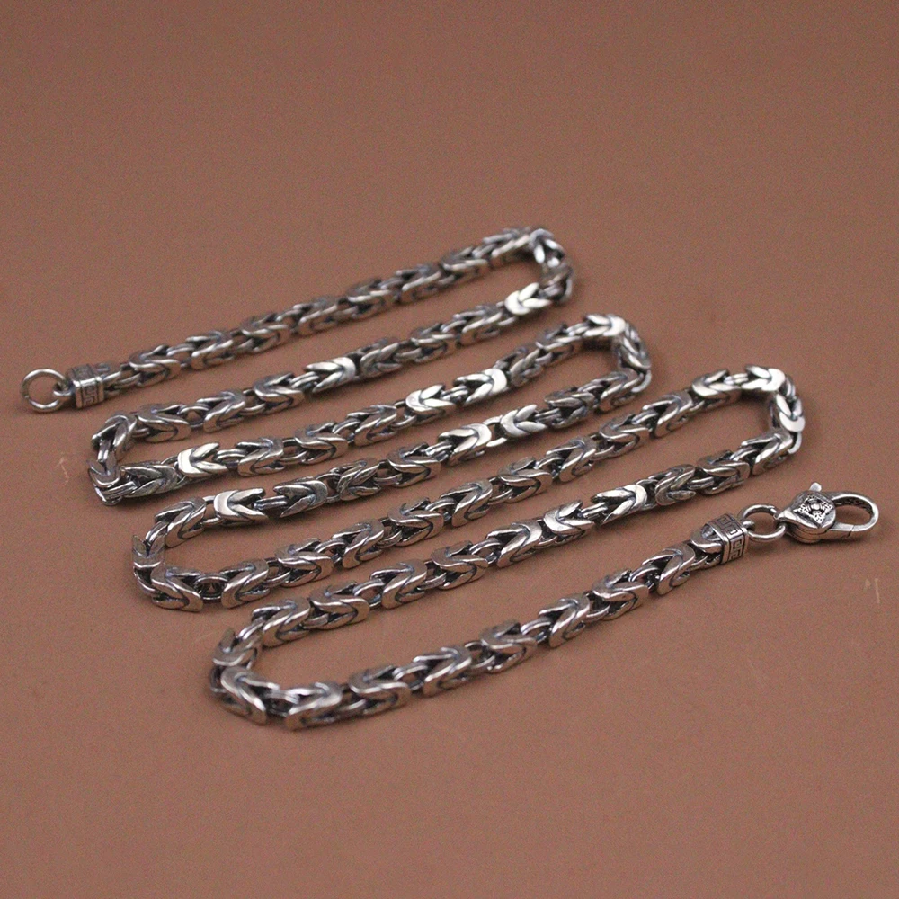 

Solid S925 Sterling Silver Necklace 4mmW Byzantine Chain 60cm Women Men Gift