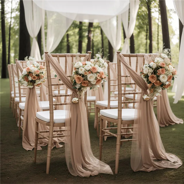 Ceintures de Chaise en Gaze pour Mariage en Plein Air, Décor Enveloppé de Ruban en Mousseline de Soie, Anti-rides et Flexibilité, ixd'Enterrement de Vie de Jeune Fille, 20 Pièces 1