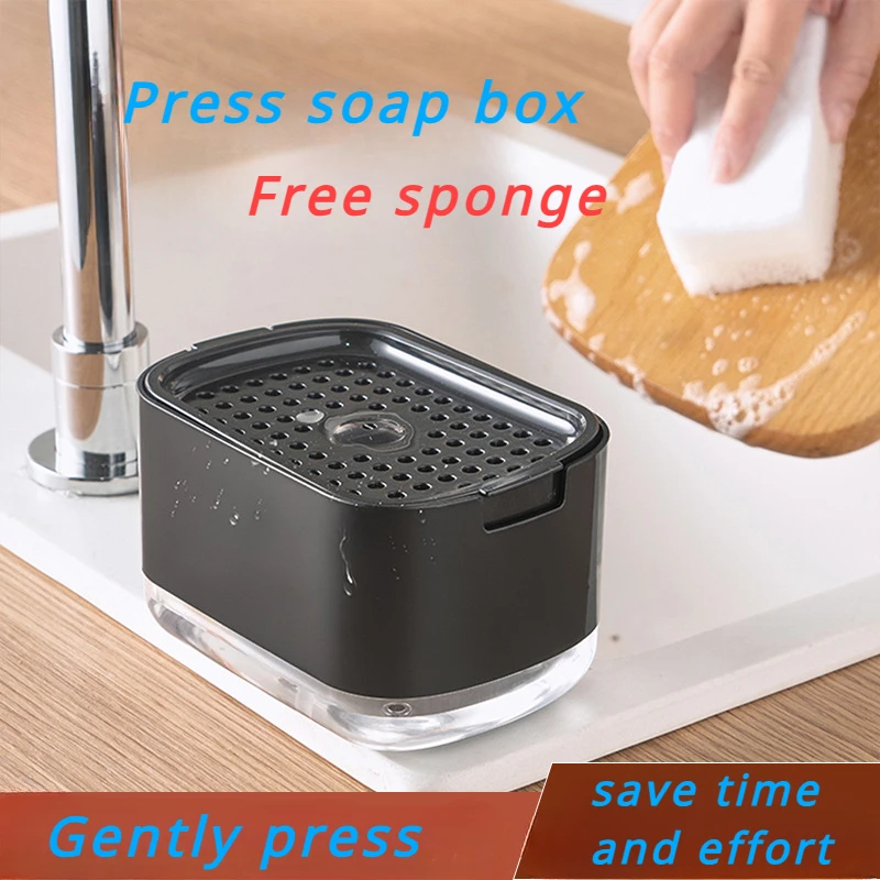 

Press Soap Box with Sponge Kitchen Dish Soap Cleanser Press Foam Manual Dispenser Household Dispenser Soap Pump