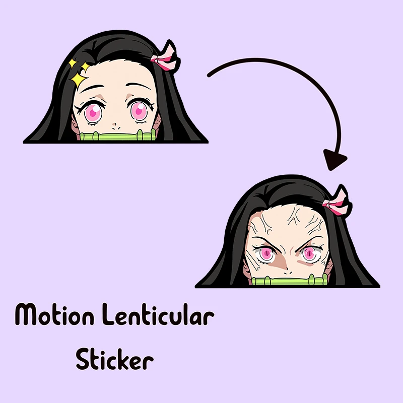 Demon Slayer Kamado Nezuko Motion Car Sticker Lenticular Sticker Waterproof Decals for Suitcase,Laptop, Refrigerator, Etc Gift