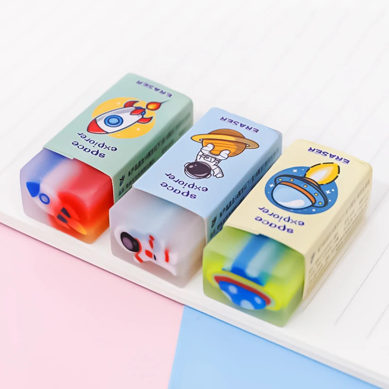 3 Piece Cartoon Cute Astronaut Animals Rubber Mini Eraser Set Novelty Stationery