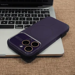 Premium Soft Liquid Silicone MagSafe Charging Case with Glass Lens Cover - iPhone 16 (Dark Purple)