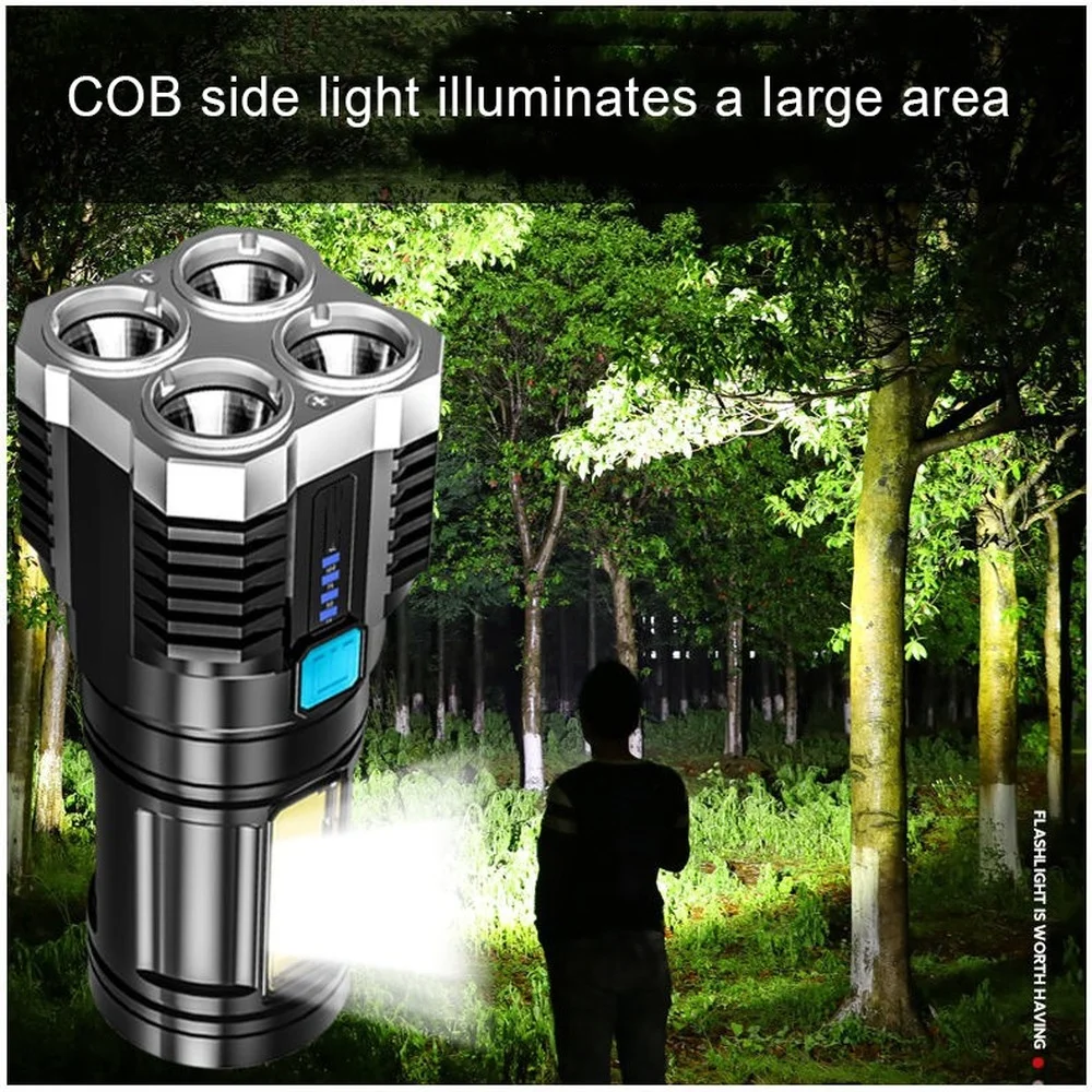 LED Flashlight High Power Camping Torch 4 Lamp Home Torch Lantern USB Rechargeable