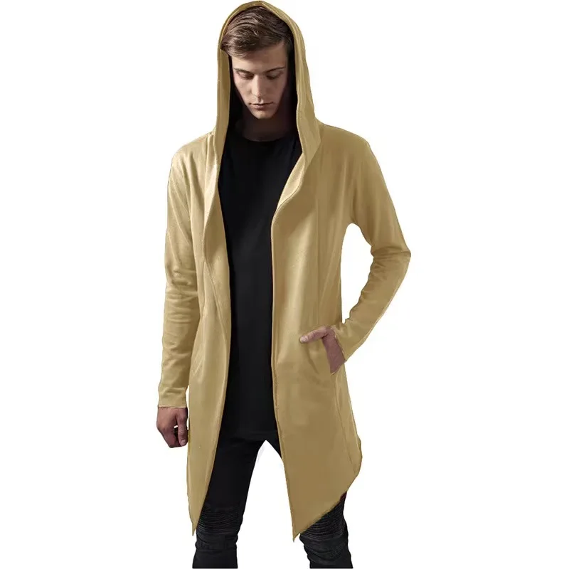 New men's autumn and winter men's foreign trade oversized windbreaker, fashionable and casual mid length hoodie, cardigan jacket