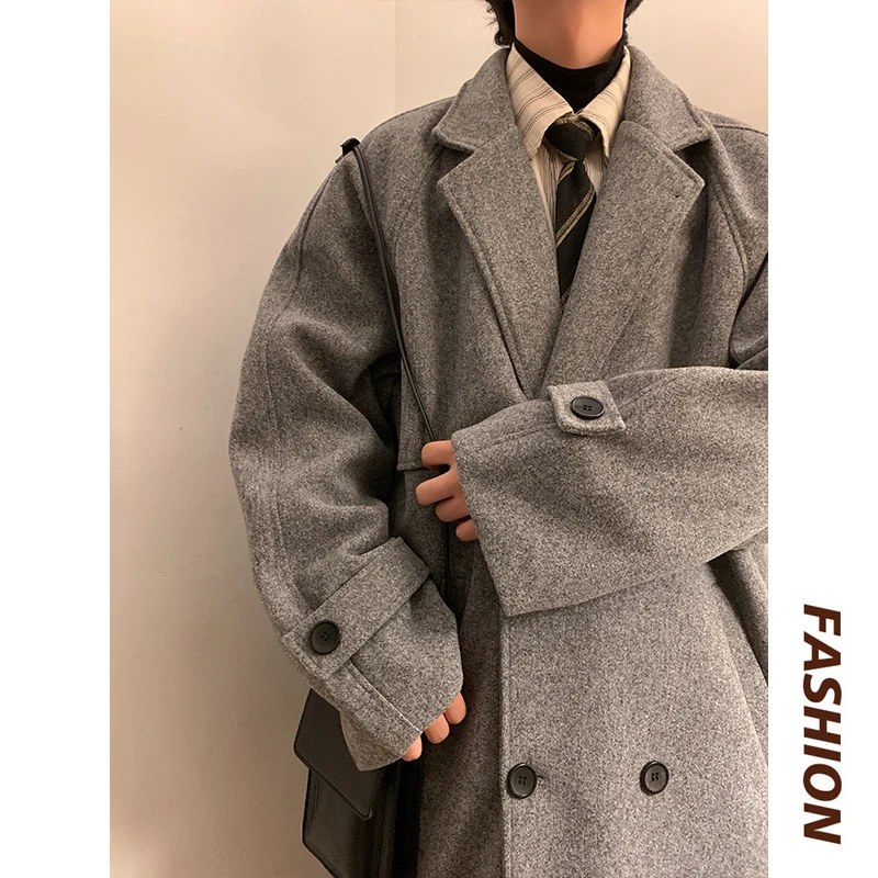 

RUIHUO Double Breasted Woolen Coat Men Long Male Clothes New in Coats and Jackets Winter 2023 Men's Autumn Clothing Trench Wool