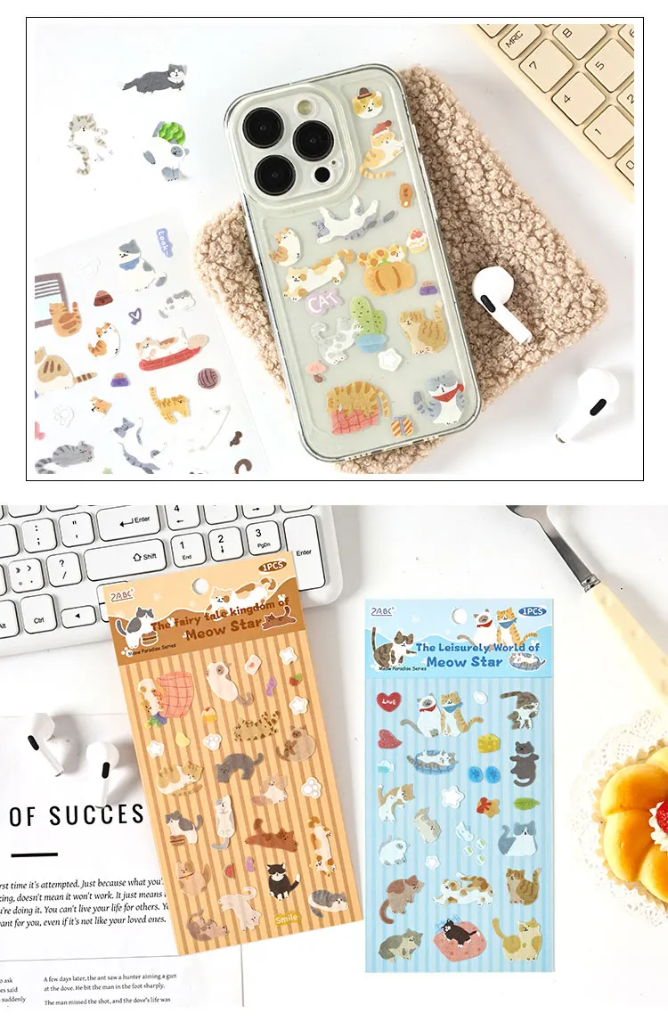 8-teiliges Kawaii Cat Paradise Journaling Aufkleber-Set für Geschenkverpackung, Scrapbooking, Album, Planer, Journal, Kunst, DIY-Handwerk – Detail 9