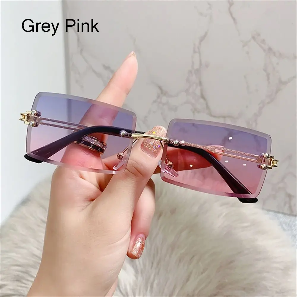 Vintage Rimless Square Luxury Sunglasses with Leopard Head Design