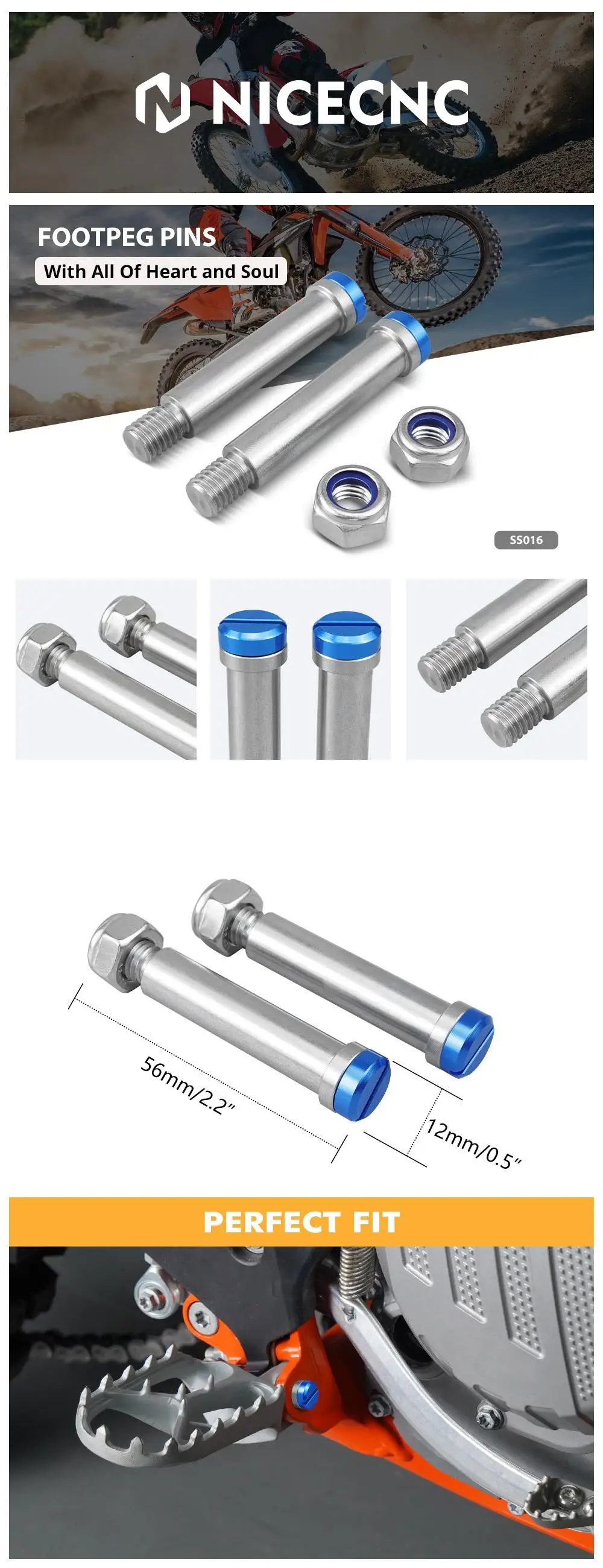 Für YZ65 YZ85 YZ125 YZ250 YZ125X YZ250X YZ250F YZ250FX YZ450F YZ450FX Yamaha WR250F WR250RX WR450F Fußrasten Fußrasten Pins – Detail 2