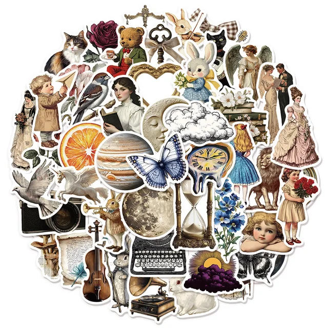 50PCS Retro Art Aesthetics Creative Graffiti Stickers DIY Manual Scrapbook Notebook Tablet Waterproof Stickers 1